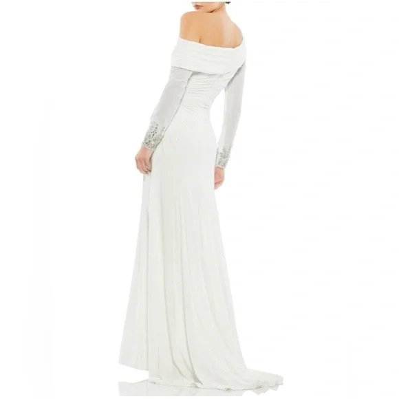 Mac Duggal 12231 Elegant White Off-Shoulder Evening Gown NWT - Picture 6 of 8